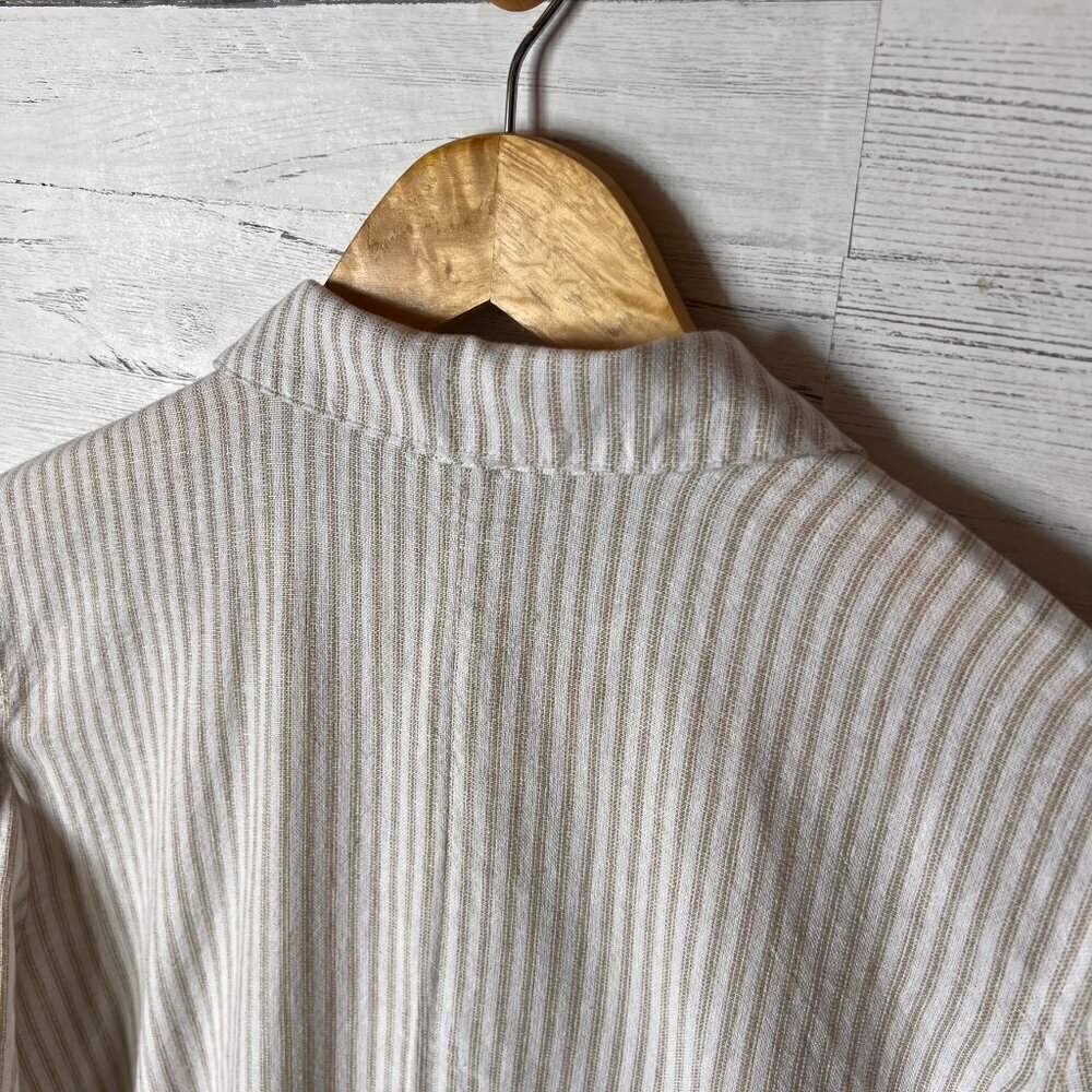 Caslon Blazer Womens SZ Small Tan & White Striped Open Front Linen Blend Coastal - Picture 14 of 16